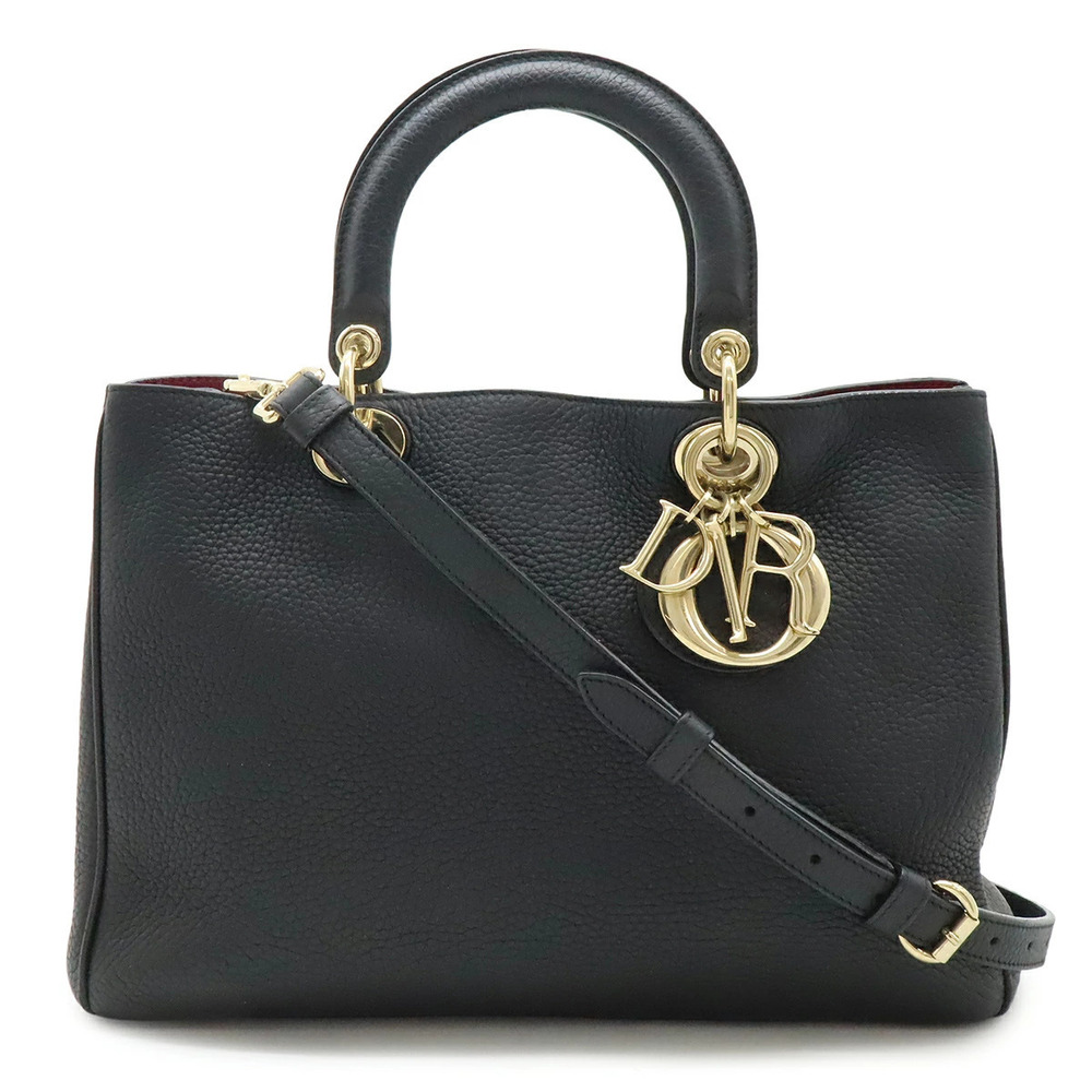 Christian Dior Diorissimo Handbag Tote Bag Shoulder Leather Black Pouch